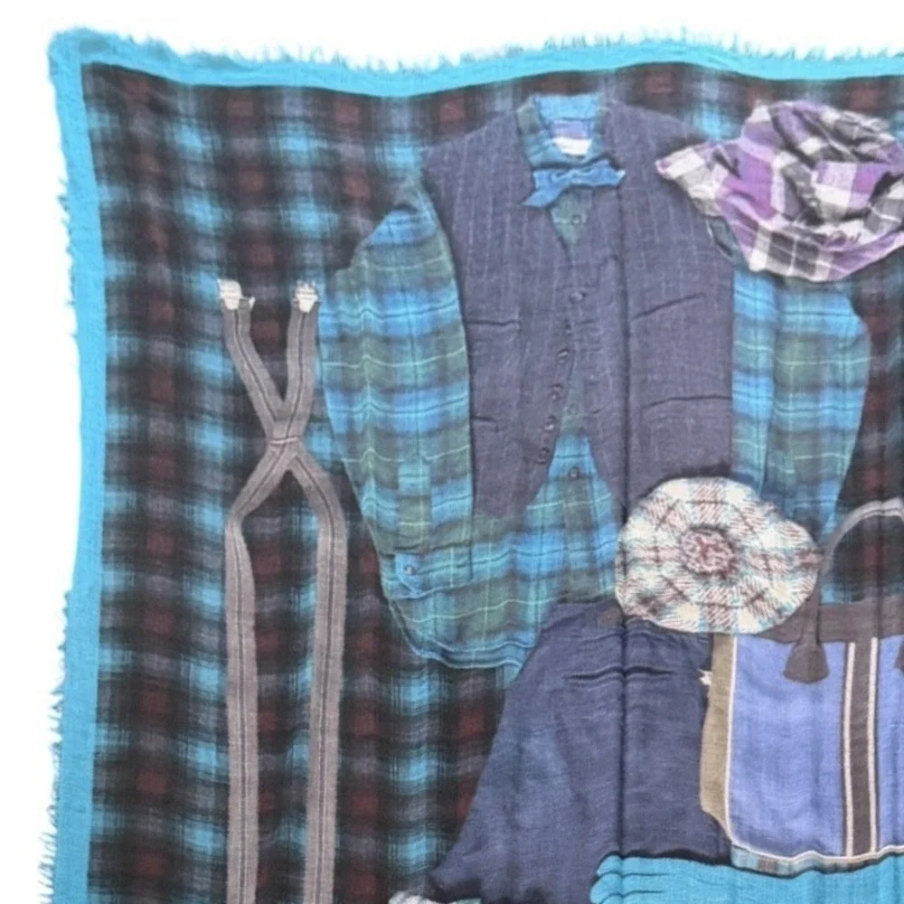 Franco Ferrari Scarf Oversized Blue Plaid Men's Clothing Graphic Art Blazer